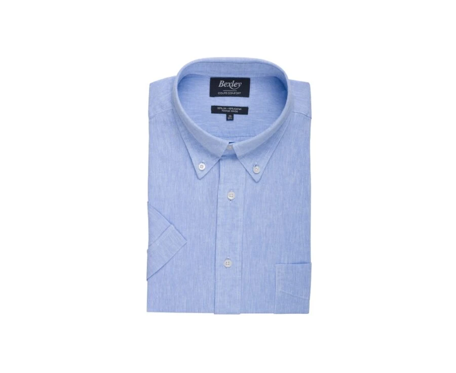 Chemise Coton Et Lin Chambray Bleu - Poche Poitrine - COLTEN MC 6 Chemise Coton Et Lin Chambray Bleu - Poche Poitrine - COLTEN MC – Image 4