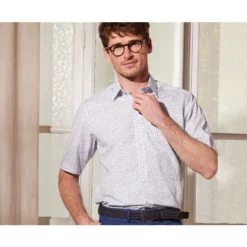 Chemise Coton Blanche Imprimée Fleurs Bleues - FLORANTIN MC