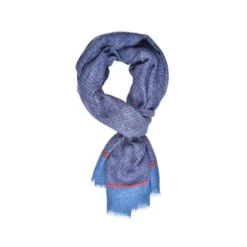 Chèche Lin Coton Bleu Indigo Motifs Rouges