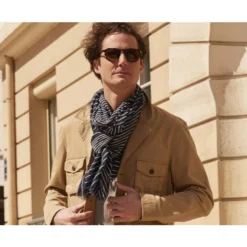 Chèche Lin Coton Rayé Navy Et Blanc