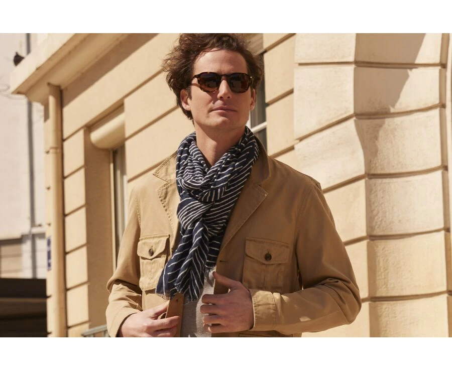 Chèche Lin Coton Rayé Navy Et Blanc 3 Chèche Lin Coton Rayé Navy Et Blanc