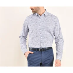 Chemise Coton Blanche Imprimée Fleurs Bleues Et Roses - THÉOBERT