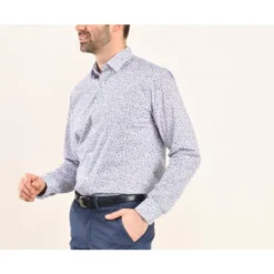 Chemise Coton Blanche Imprimée Fleurs Bleues Et Roses - THÉOBERT -Magasin De Bexley 0144103q theobert bleu et rose 4