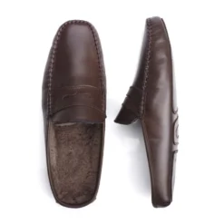 Chaussons Ouverts Homme Cuir Chocolat -Magasin De Bexley 01513008 chausson ouvert double laine chocolat 3