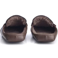 Chaussons Ouverts Homme Cuir Chocolat -Magasin De Bexley 01513008 chausson ouvert double laine chocolat 4