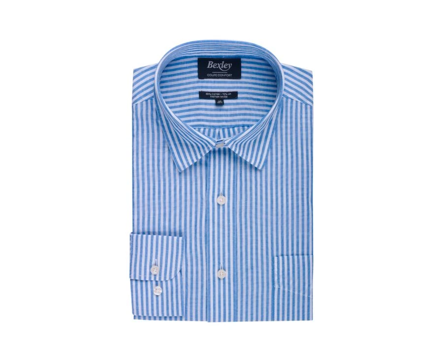 Chemise Coton Lin Rayée Bleue Et Blanche - VALOIRE 6 Chemise Coton Lin Rayée Bleue Et Blanche - VALOIRE – Image 4