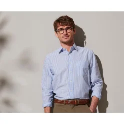 Chemise Coton Lin Rayée Bleue Et Blanche - VALOIRE