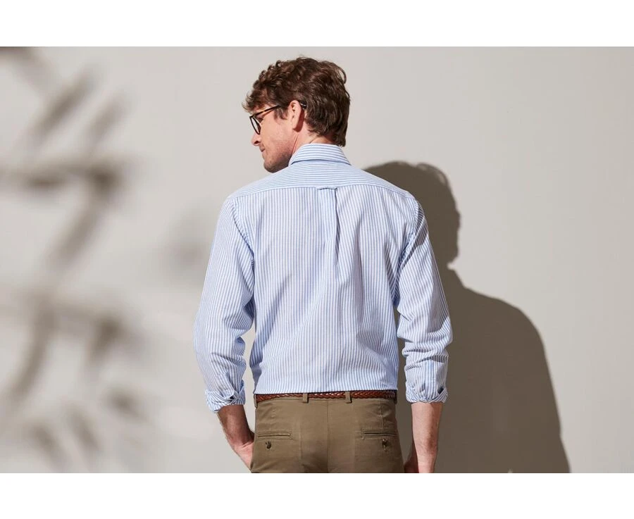 Chemise Coton Lin Rayée Bleue Et Blanche - VALOIRE 4 Chemise Coton Lin Rayée Bleue Et Blanche - VALOIRE – Image 2