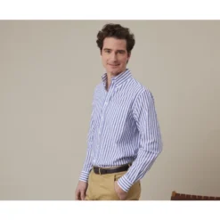 Chemise Manches Longues Coton Et Lin Bleu Océan Et Blanc - COLTEN -Magasin De Bexley 0151700f colten bleu ocean et blanc 3