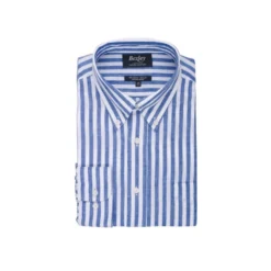 Chemise Manches Longues Coton Et Lin Bleu Océan Et Blanc - COLTEN -Magasin De Bexley 0151700f colten bleu ocean et blanc 4