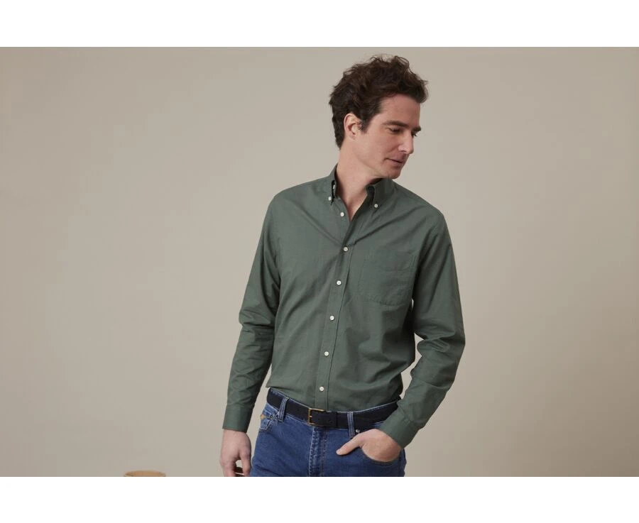 Chemise Manches Longues Coton Et Lin Vert Foncé - COLTEN 3 Chemise Manches Longues Coton Et Lin Vert Foncé - COLTEN