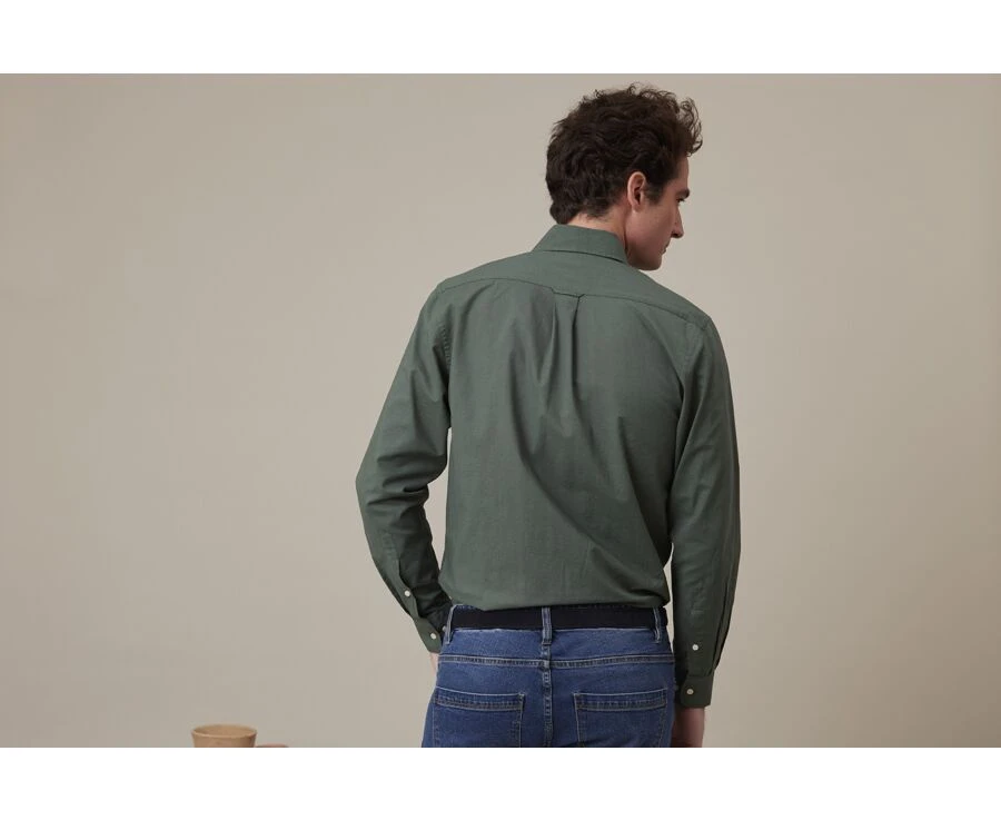 Chemise Manches Longues Coton Et Lin Vert Foncé - COLTEN 4 Chemise Manches Longues Coton Et Lin Vert Foncé - COLTEN – Image 2