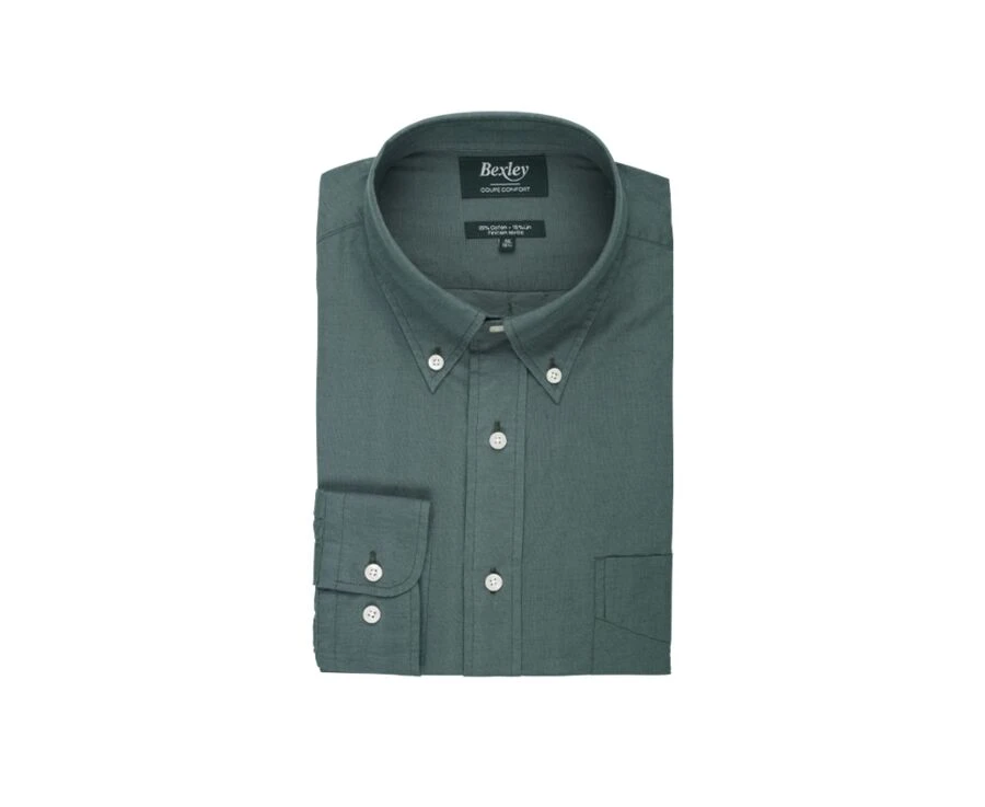 Chemise Manches Longues Coton Et Lin Vert Foncé - COLTEN 6 Chemise Manches Longues Coton Et Lin Vert Foncé - COLTEN – Image 4