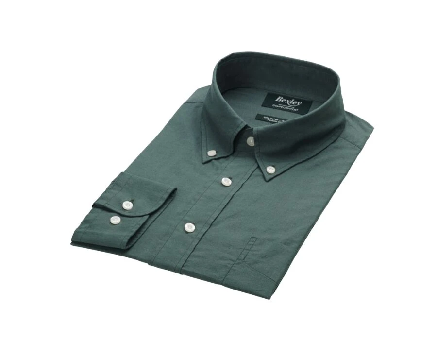 Chemise Manches Longues Coton Et Lin Vert Foncé - COLTEN 7 Chemise Manches Longues Coton Et Lin Vert Foncé - COLTEN – Image 5