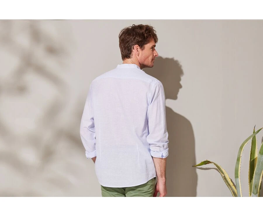 Chemise Tunique Coton Lin à Rayures Fines Bleues Et Blanches - VALBERT 4 Chemise Tunique Coton Lin à Rayures Fines Bleues Et Blanches - VALBERT – Image 2