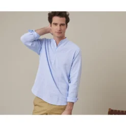 Chemise Tunique Coton Lin Bleu - VALBERT