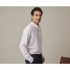 Chemise Tunique Coton Lin Beige Clair Et Blanc - VALBERT -Magasin De Bexley 015220cx valbert beige clair et blanc 3