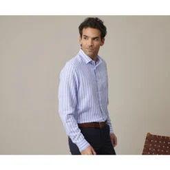 Chemise Coton Lin Rayée Bleue Et Blanche - SIMONIN -Magasin De Bexley 0152700a simonin bleu et blanc 3