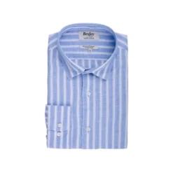 Chemise Coton Lin Rayée Bleue Et Blanche - SIMONIN -Magasin De Bexley 0152700a simonin bleu et blanc 4 bis