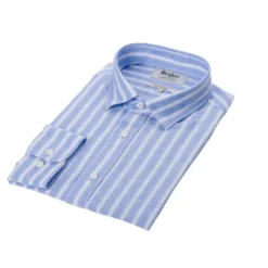 Chemise Coton Lin Rayée Bleue Et Blanche - SIMONIN -Magasin De Bexley 0152700a simonin bleu et blanc 5 bis