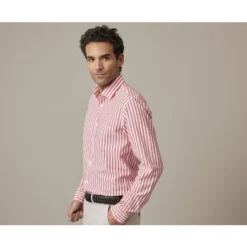 Chemise Coton Lin Rayée Corail Et Blanche - SIMONIN -Magasin De Bexley 015270a4 simonin corail et blanc 3