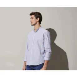 Chemise Seersucker à Rayures Fines Bleues Foncées Et Blanches - COLBERT -Magasin De Bexley 0152800a colbert bleu et blanc 3