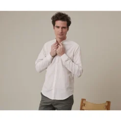 Chemise Seersucker à Rayures Fines Beiges Et Blanches - COLBERT