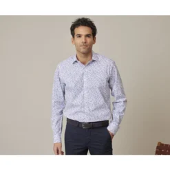 Chemise Blanche Homme à Imprimé Fleuri Bleu - ELDORIC
