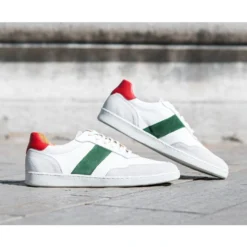 Sneakers Cuir Homme Ecru Et Vert - BERRINGA -Magasin De Bexley 0155606q berringa blanc ecru et vert 7