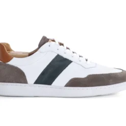 Sneakers Cuir Homme Blanc Taupe Et Vert - BERRINGA