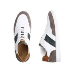 Sneakers Cuir Homme Blanc Taupe Et Vert - BERRINGA -Magasin De Bexley 0155606z berringa cuir blanc taupe et vert 3