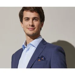 Pochette De Costume Soie Camel à Bordure Marine -Magasin De Bexley 015670bj pochette soie camel bordure marine 2 1