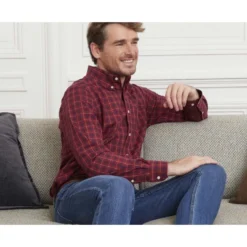 Chemise Flanelle Rouge Sombre à Carreaux Navy Et Gold - FARLOW