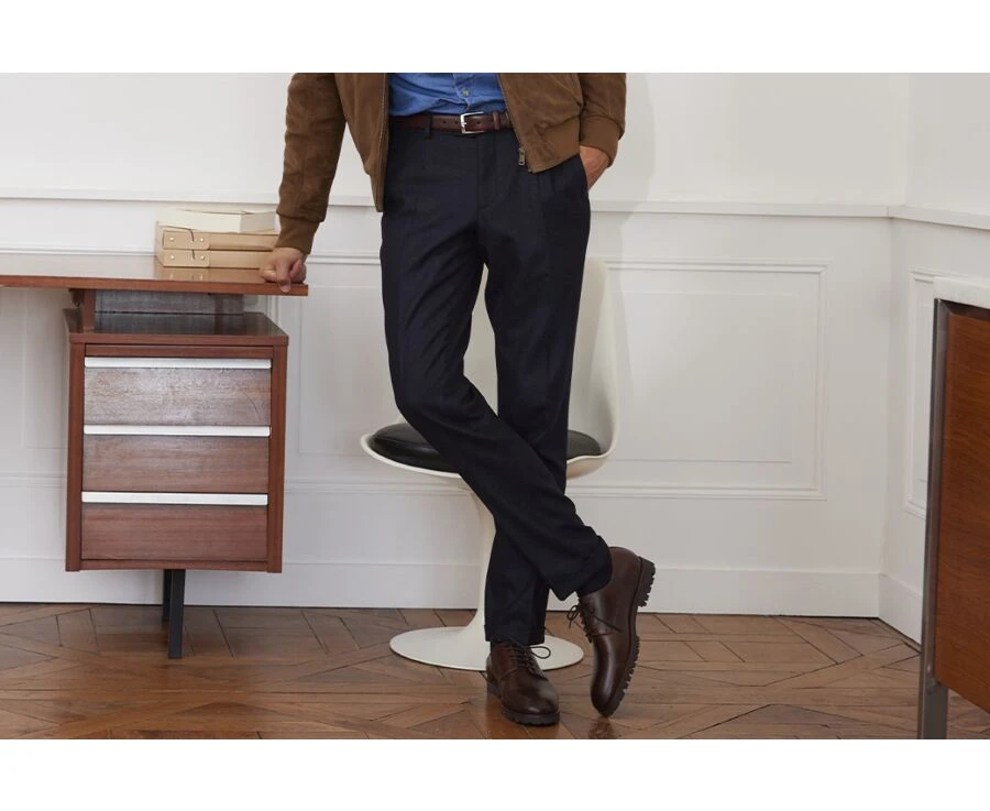 Pantalon Habillé Homme Chevron Marine Foncé - Lelian 3 Pantalon Habillé Homme Chevron Marine Foncé - Lelian