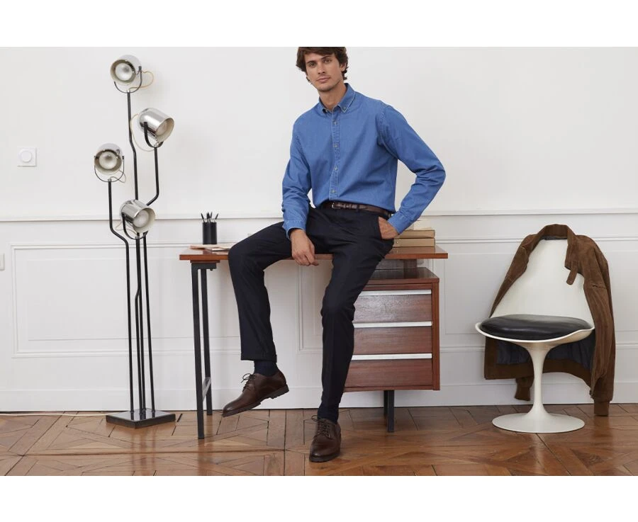 Pantalon Habillé Homme Chevron Marine Foncé - Lelian 5 Pantalon Habillé Homme Chevron Marine Foncé - Lelian – Image 3