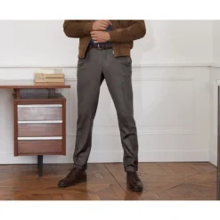 Pantalon Habillé Homme Chevron Taupe Foncé - Lelian