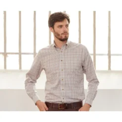 Chemise Beige Twill à Carreaux - Poche Poitrine - BENETTH