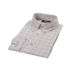 Chemise Beige Twill à Carreaux - Poche Poitrine - BENETTH -Magasin De Bexley 01637023 benetth beige et marron 5