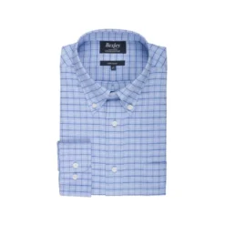 Chemise Bleue Twill à Carreaux - Poche Poitrine - BENETTH -Magasin De Bexley 016370bu benetth bleu ciel et bleu 1