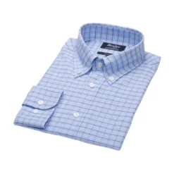 Chemise Bleue Twill à Carreaux - Poche Poitrine - BENETTH -Magasin De Bexley 016370bu benetth bleu ciel et bleu 2