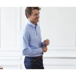 Chemise Bleue Twill à Carreaux - Poche Poitrine - BENETTH -Magasin De Bexley 016370bu benetth bleu ciel et bleu 7