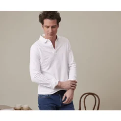 Polo Manches Longues Homme Blanc - AIDEN ML -Magasin De Bexley 01639004 aiden blanc 3bis