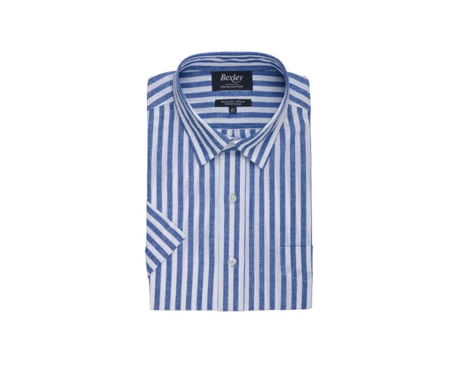 Chemise Homme Manches Courtes Bleu Océan à Rayures Blanches - SALVIEN MC 6 Chemise Homme Manches Courtes Bleu Océan à Rayures Blanches - SALVIEN MC – Image 4