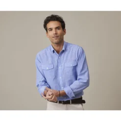 Chemise Homme Coton/lin Chambray Bleu Océan - SIPHÉRIN