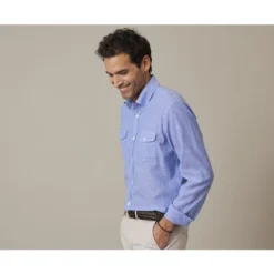 Chemise Homme Coton/lin Chambray Bleu Océan - SIPHÉRIN -Magasin De Bexley 016460cv sipherin chambray bleu ocean 3