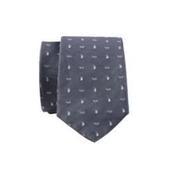 Cravate Homme Soie Motif Palmette Gris Et Écru