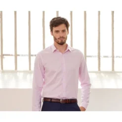 Chemise Twill Blanche à Carreaux Rose Clair Homme- MARTINIEN