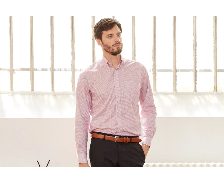 Chemise Twill Blanc à Petits Carreaux Rouge - STELLAN 3 Chemise Twill Blanc à Petits Carreaux Rouge - STELLAN