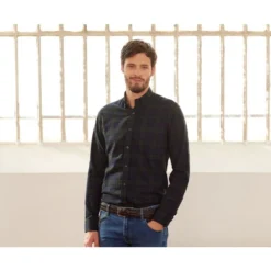 Chemise Flanelle Navy Et Vert Foncé - Poche Poitrine - ANDRICK