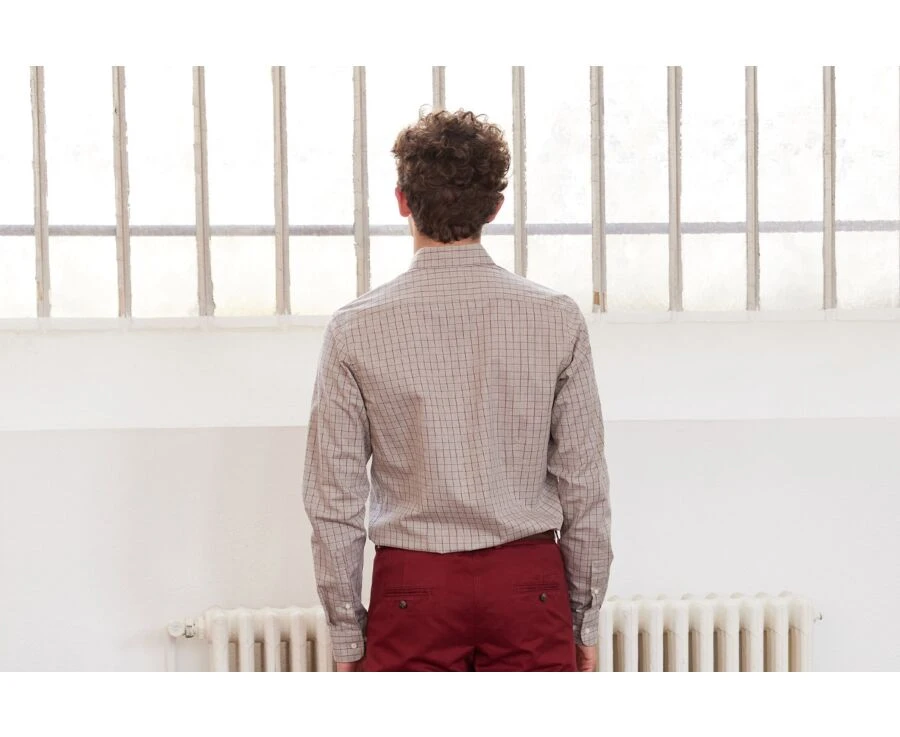 Chemise Flanelle Rouge Camel Et Beige - Poche Poitrine - BERTON 4 Chemise Flanelle Rouge Camel Et Beige - Poche Poitrine - BERTON – Image 2